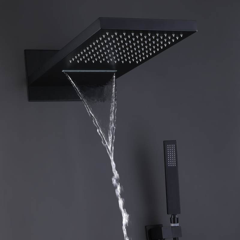 Wall Mounted Waterfall Rain Shower System Solid Brass with Handheld Shower Tub Spout