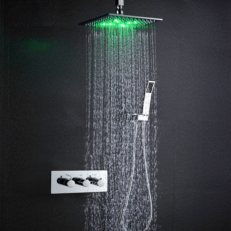 Rainfall LED Shower System 10 Inch With Thermostatic Mixer