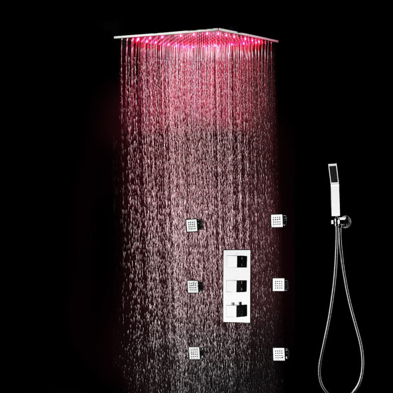 20 inch ceiling-mounted LED rain shower head side spray thermostatic shower set