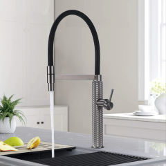 Black brass pull-out  kitchen faucet high-end light luxury design single hole single handle