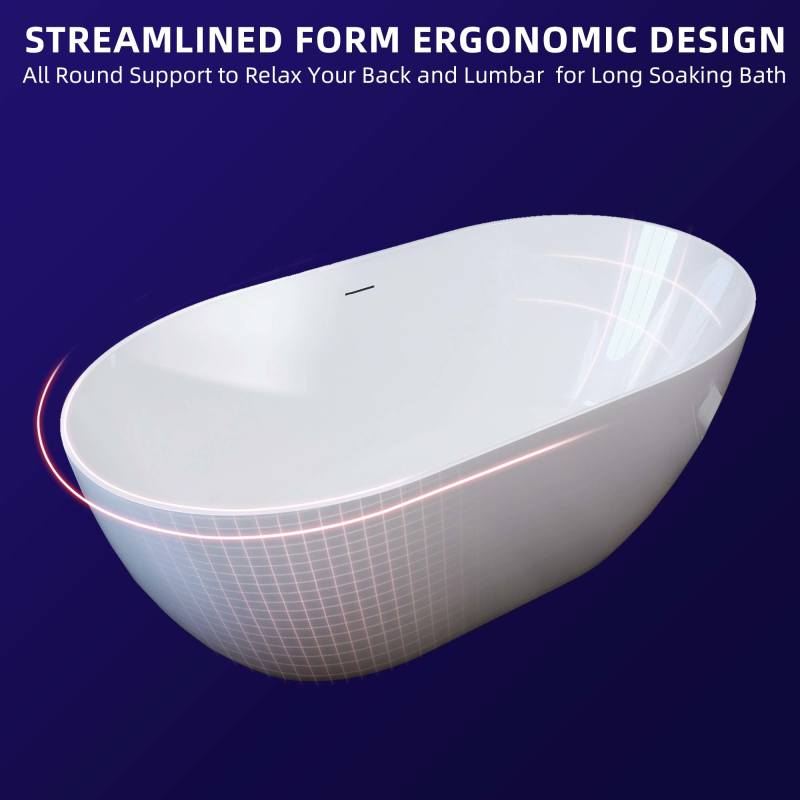 67 inch Acrylic Free Standing Tub - Classic Oval Shape Soaking Tub; Adjustable Freestanding Bathtub with Integrated Slotted Overflow and Chrome Pop-up