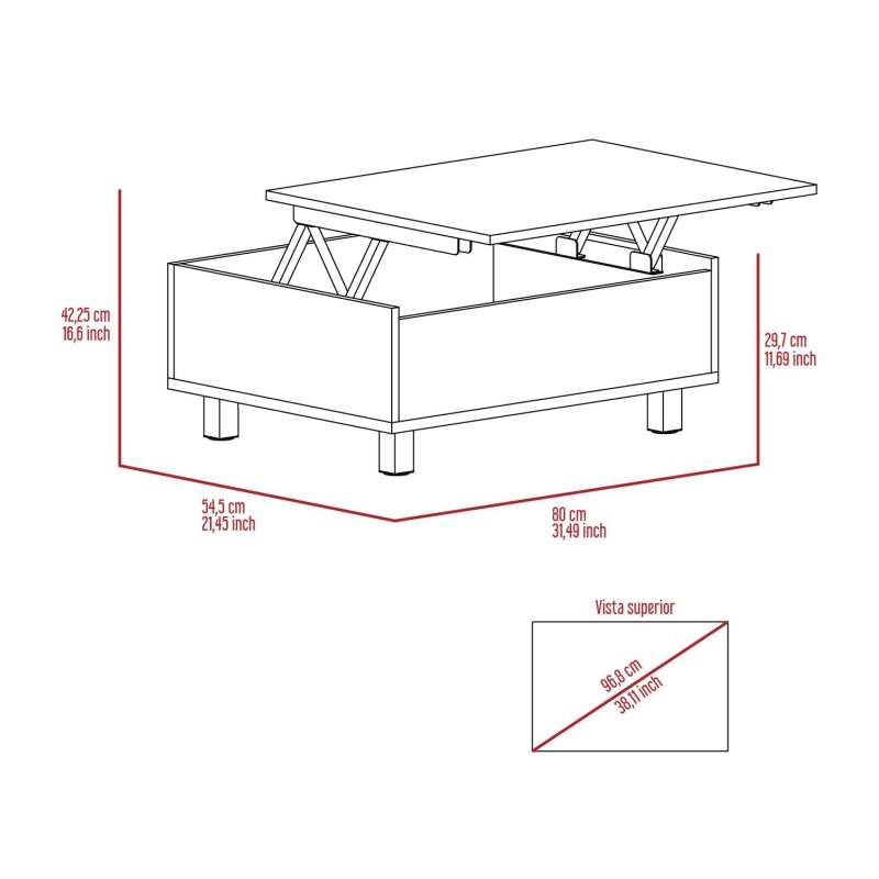 Lift Top Coffee Table; Four Legs -Dark Brown