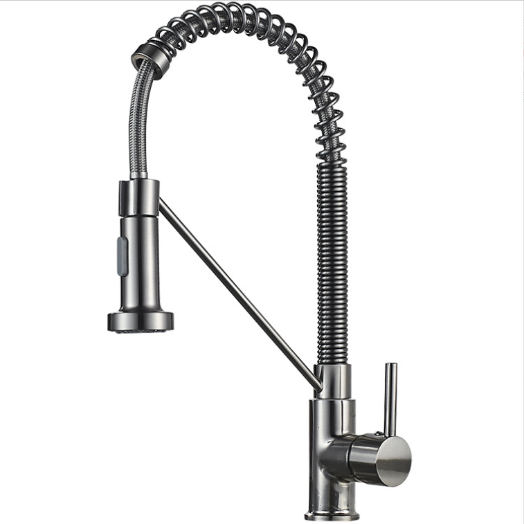 Brushed silver kitchen faucet Deck mixer faucet 360 degree rotating water flow nozzle Kitchen sink hot and cold faucet