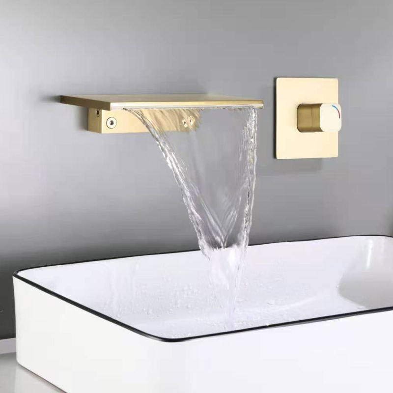 Waterfall Wall Mount Chrome Single Handle Bathroom Sink Faucet Solid Brass