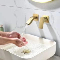 Wall Mounted Brushed Gold Waterfall Bathroom Sink Faucet with Swirling Spout