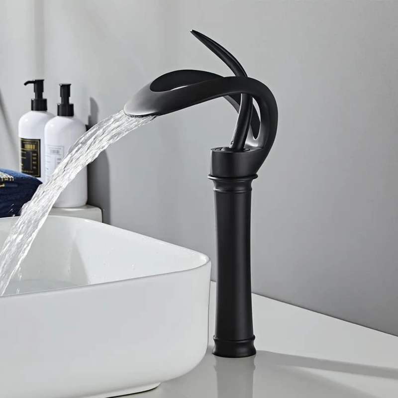 Tall Waterfall Single Handle 1-Hole Bathroom Vessel Sink Faucet Solid Brass