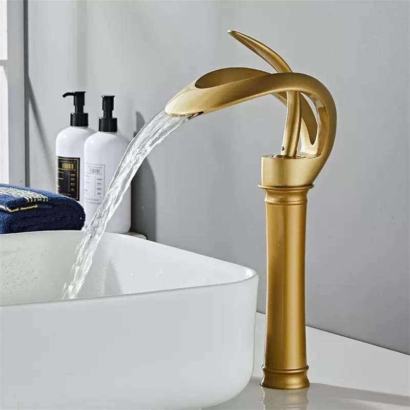 Tall Waterfall Single Handle 1-Hole Bathroom Vessel Sink Faucet Solid Brass