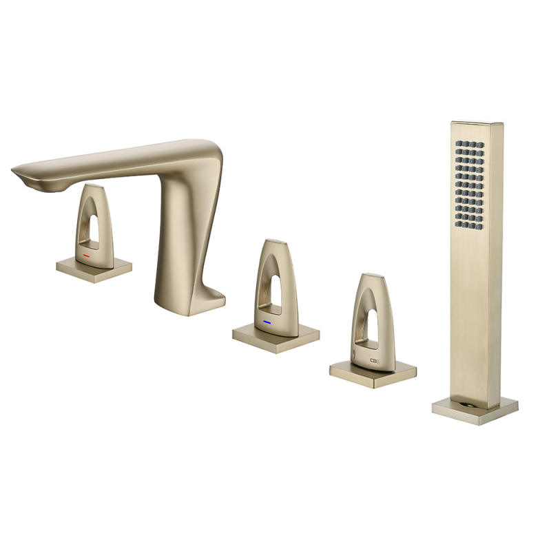 Classic Modern Tub Filler Faucet with Handheld Shower, Brass 3 Handle Tub Faucet Set Deck Mount Bathtub Faucet for Bathroom