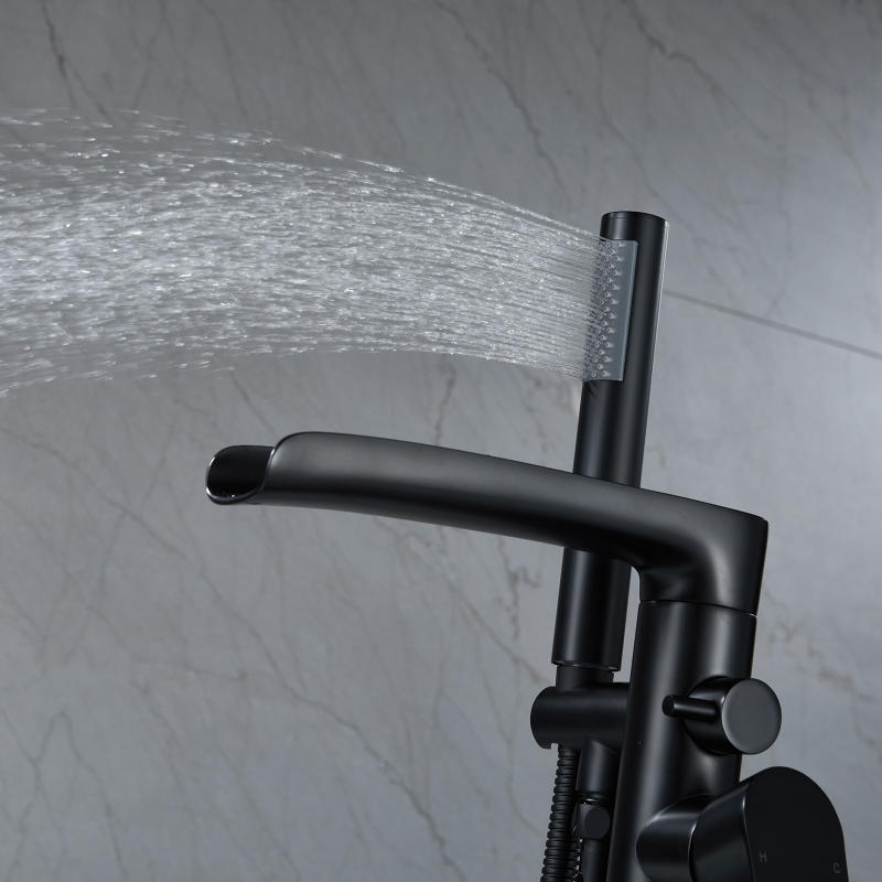 Single-Handle Freestanding Floor Mount Roman Tub Faucet Bathtub Filler with Hand Shower - Matte Black