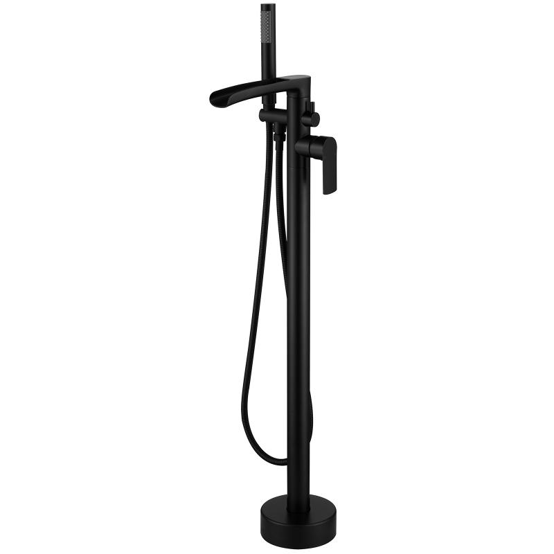 Single-Handle Freestanding Floor Mount Roman Tub Faucet Bathtub Filler with Hand Shower - Matte Black