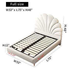 Bed Frame with Petal Shaped Headboard, Modern Upholstered Leather Platform Bed with Wood Slat Support for Kids' Room