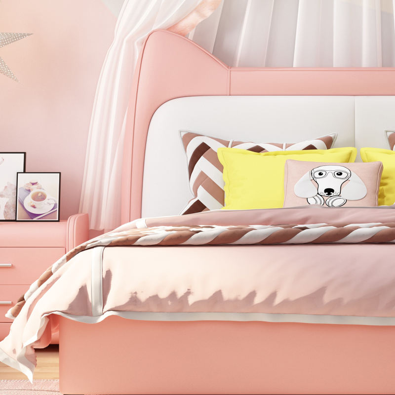 Cute Platform Frame Upholstered Bed with Rabbit Headboard PU Leather Platform Bed Frame.Designed for Baby Safety and Comfort, Children Love The Look