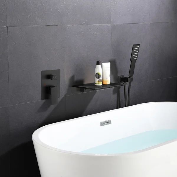 Waterfall Wall Mounted Tub Faucet with Handheld shower Modern Single Handle Tub Filler Solid Brass