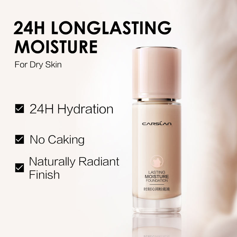CARSLAN Lasting Moisture Foundation, 24H Longlasting Medium Coverage Dewy Finish Face Makeup, Poreless, Lightweight, Waterproof, Oil Free Liquid Foundation