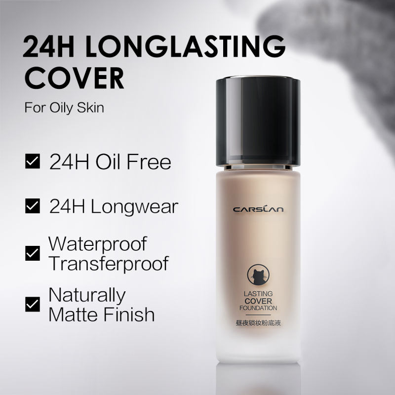 CARSLAN Lasting Cover Foundation, 24H Longlasting Full Coverage Matte Finish Face Makeup, Poreless, Lightweight, Waterproof, Oil Free Liquid Foundation