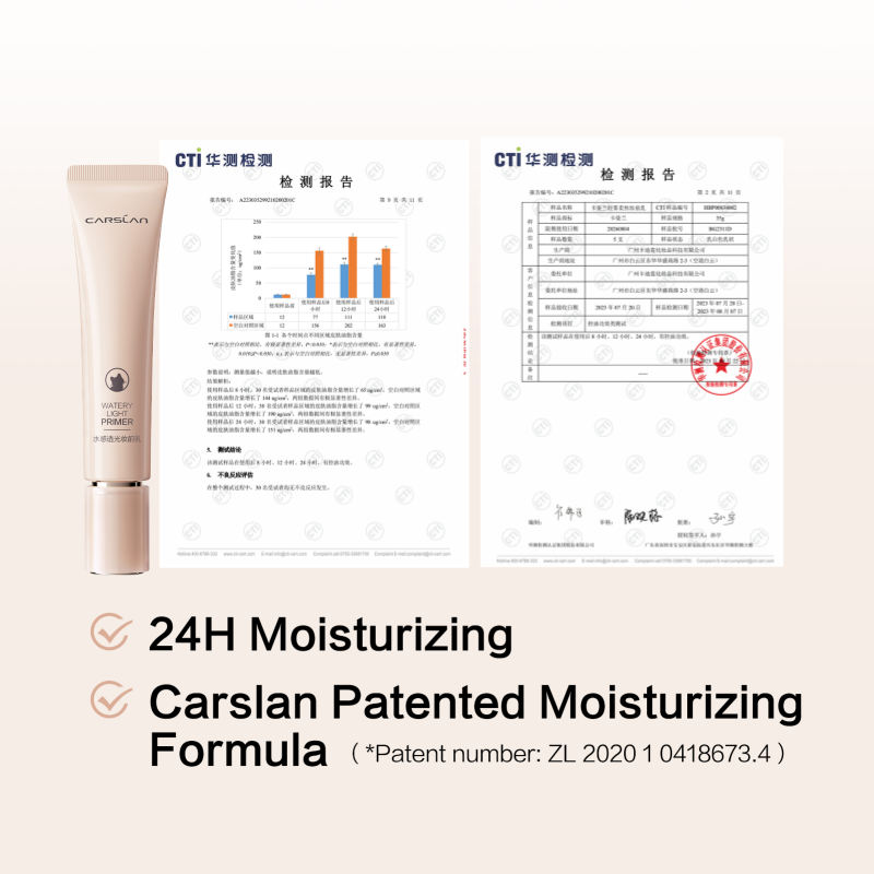 CARSLAN Poreless Face Primer for Foundation Makeup, Long Lasting Hydrating, Smoothing, Lightweight, Perfecting Face Primer with Hyaluronic Acid, 01 Water Light Primer for Dry Skin, 1.23Oz