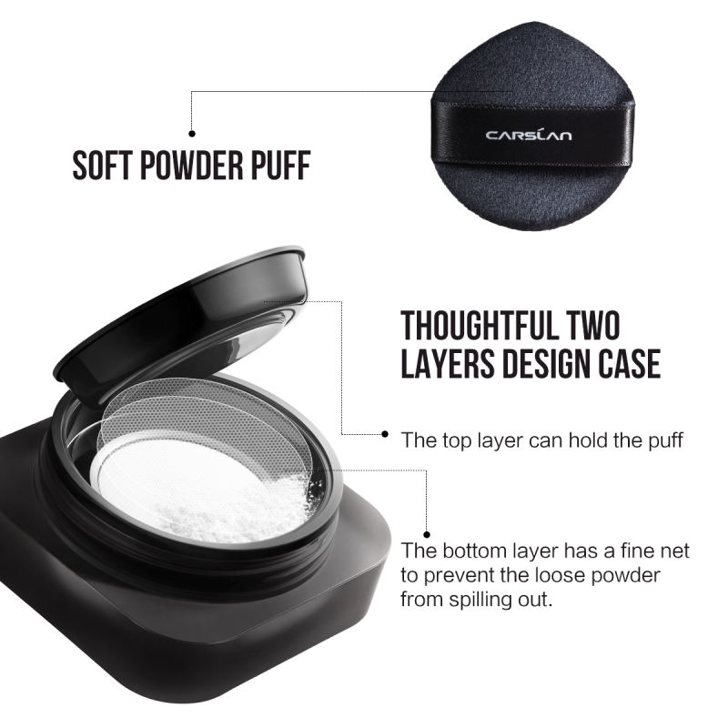 Carslan Waterproof Loose Setting Powder with Puff, Matte, Oil Control, Shine Free, Talc-Free Face Powder Makeup, 24H Longwear Finishing Powder, N01 Natural for Dry & Combination