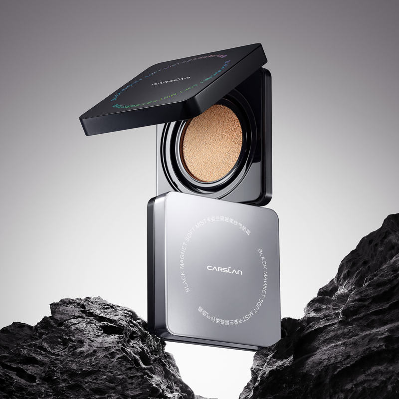 CARSLAN Black Magnet Cushion Foundation - Full Buildable Coverage, Moisturizing, Lightweight, 16H Long-Lasting Glow Looking, Refill Included