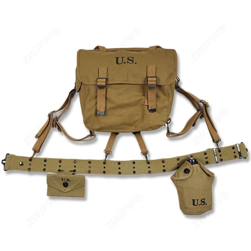 WW2 US ARMY EQUIPMENT M36 BAG BELT FIRST AID KIT AND 0.8L KETTLE X- TYPE STRAPS SIX CELL POUCH
