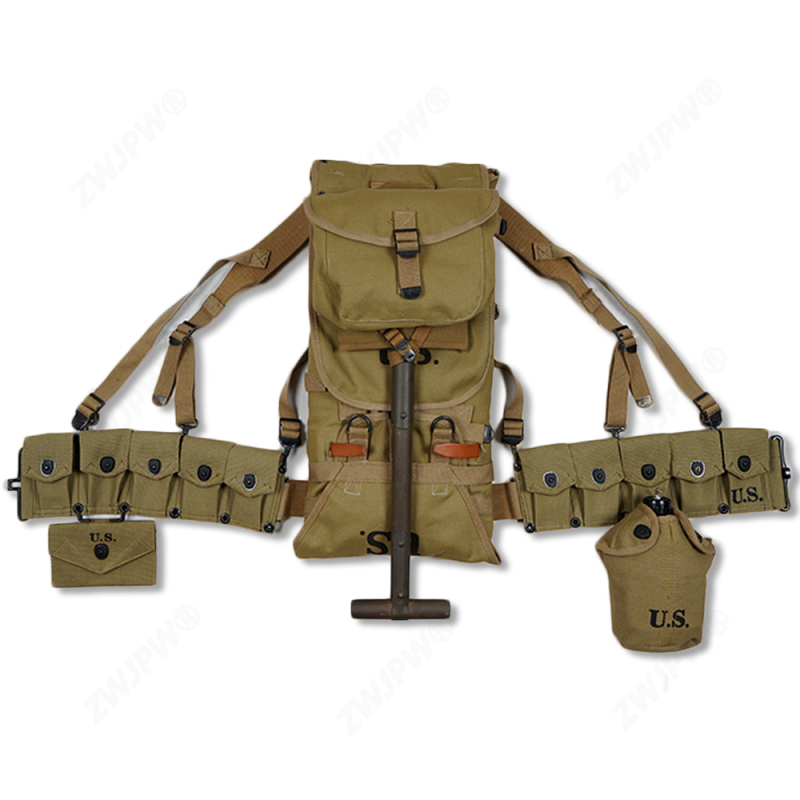 WW2 US ARMY EQUIPMENT M36 BAG BELT FIRST AID KIT AND 0.8L KETTLE X- TYPE STRAPS TEN CELL POUCH