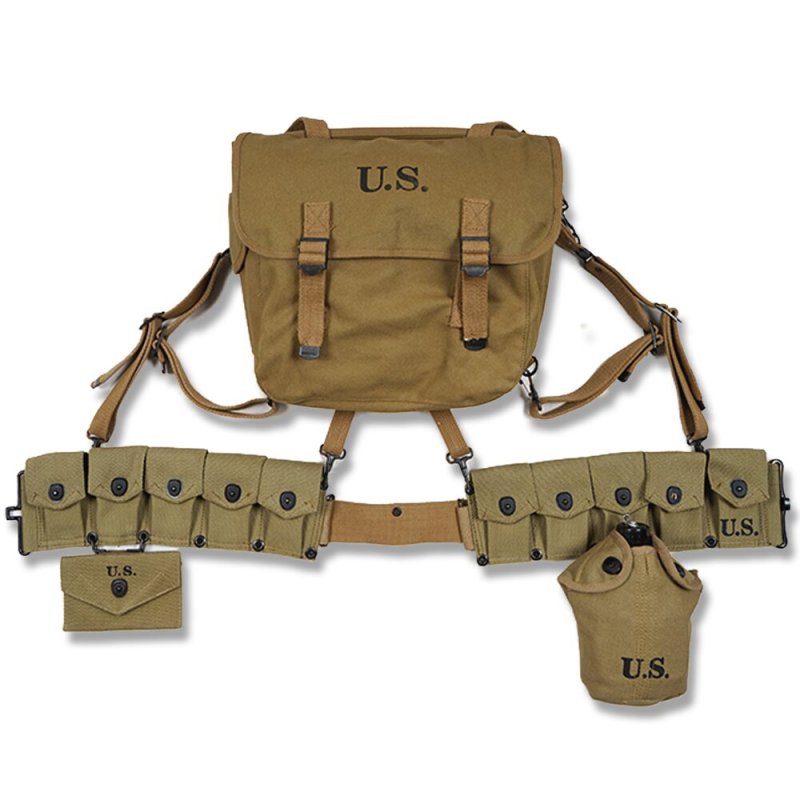 WW2 US ARMY EQUIPMENT M36 BAG BELT FIRST AID KIT AND 0.8L KETTLE X- TYPE STRAPS TEN CELL POUCH
