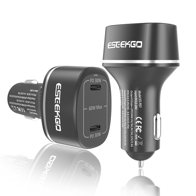 ESEEKGO ES-PD7 2*Type-C PD30W+PD30W Rapid 60W Car Charger