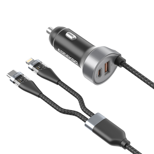 ESEEKGO PD-C22 1A1C QC3.0 36W+PD65W with 1 trailer 2 cables (C+L) Car Charger