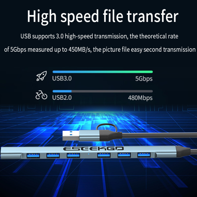 ESEEKGO HD-21 USB-C & USB3.0 to 7 Ports 7-in-1 HUB