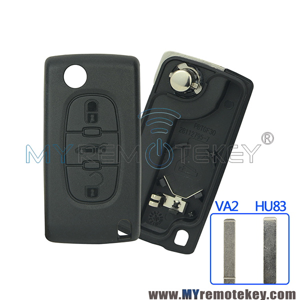 CE0536 Flip remote key shell case for Citroen C2 C3 C4 C5 Peugeot 207 208 307 308 407 408 3 button Trunk VA2 HU83
