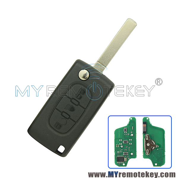 CE0523 Flip remote key for Citroen Peugeot 3 button 433mhz VA2 middle button light PCF7941 ASK electronic circuit board