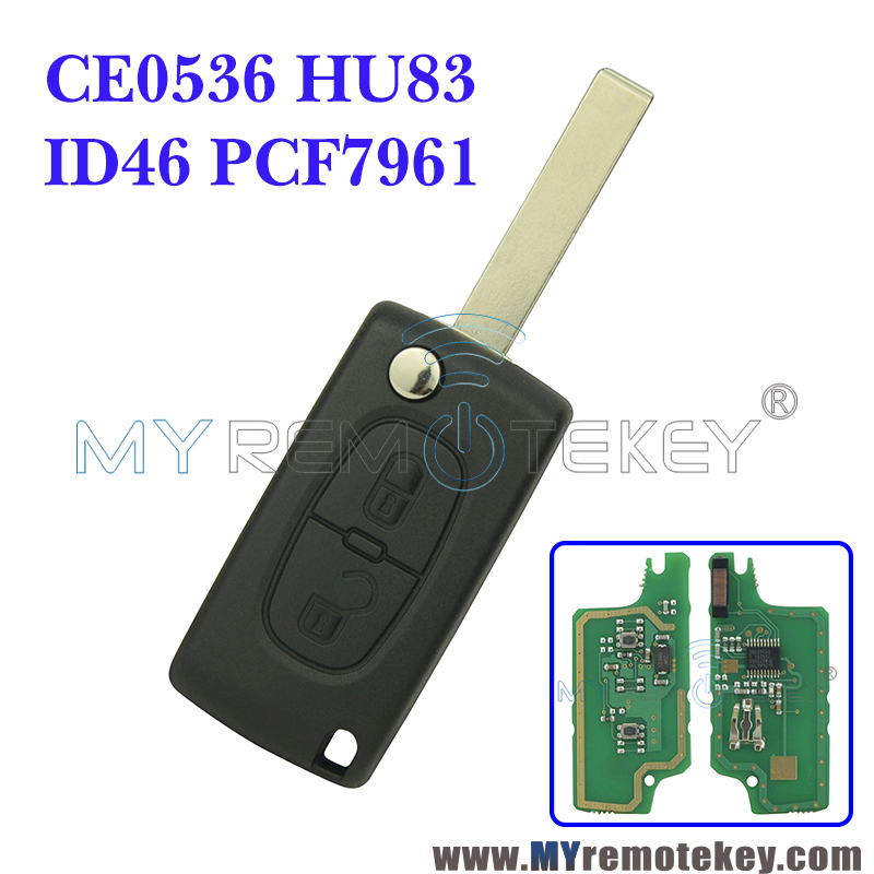 CE0536 Flip remote key for Citroen Peugeot 2 button 433mhz HU83 PCF7961 ASK FSK electronic circuit board