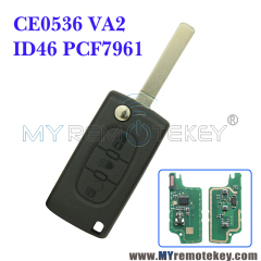 CE0536 Flip remote key for Citroen Peugeot 3 button 433mhz VA2 middle button light PCF7961 ASK FSK electronic circuit board