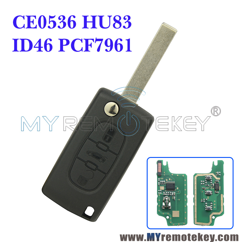 CE0536 Flip remote key for Citroen Peugeot 3 button 433mhz HU83 PCF7961 ASK FSK electronic circuit board