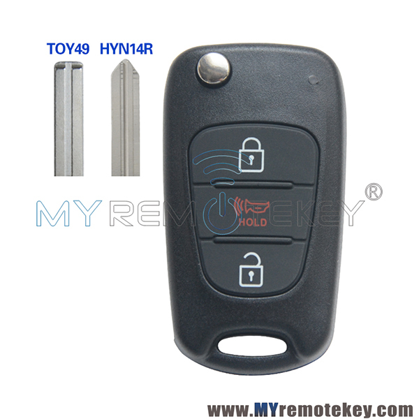 NYOSEKSAM11ATX Flip remote car key shell case for Kia Hyundai 3 button TOY49 HYN14R