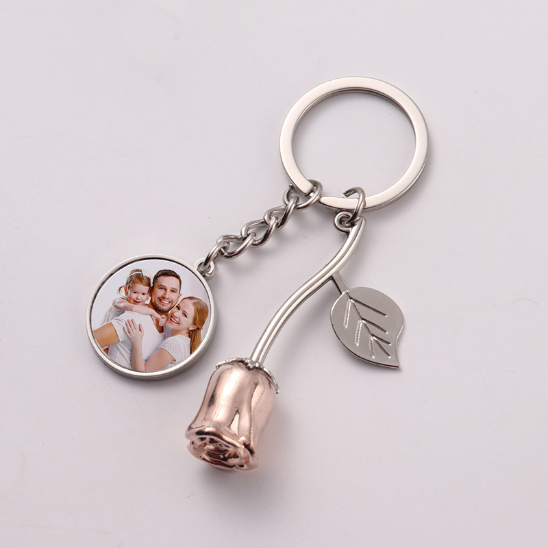CHINESE WAREHOUSE Sublimation Blank Metal Rose Keychain