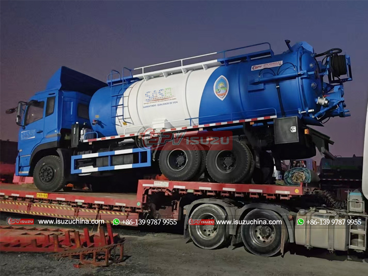 Sewage Vacuum Jetter Truck Loaded Onto Flatbed Truck