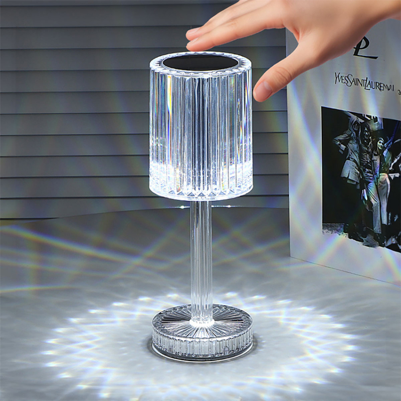 Lámparas de mesa de cristal con control táctil de diamante, luz nocturna LED recargable moderna para sala de estar