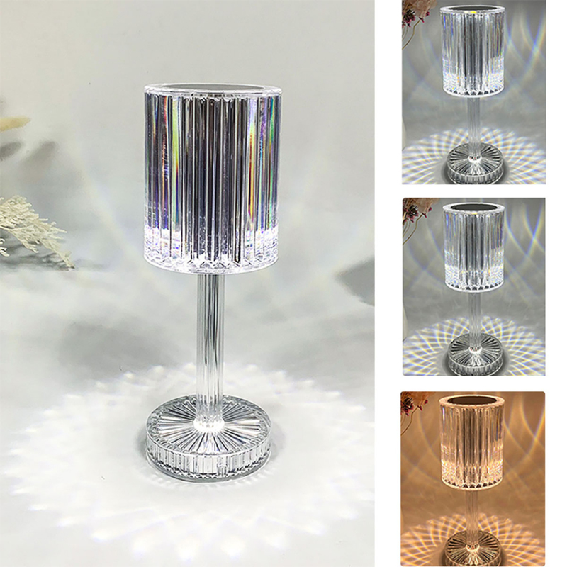 Lámparas de mesa de cristal con control táctil de diamante, luz nocturna LED recargable moderna para sala de estar