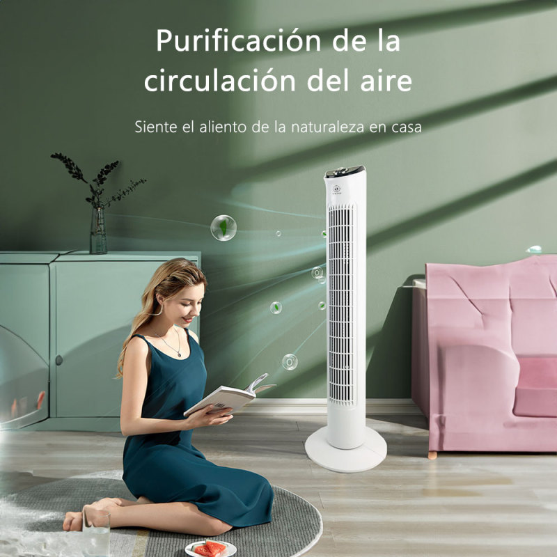 CM-TOP Ventilador De Torre De Pie Oscilante Para Dormitorio Blanco