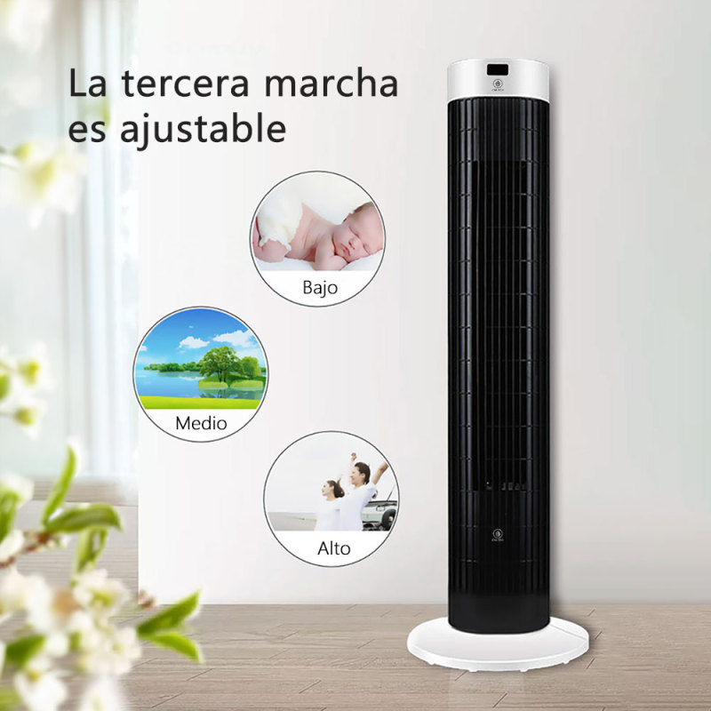 CM-TOP Ventilador de Torre Silencioso Regulable 3 Velocidades Negro