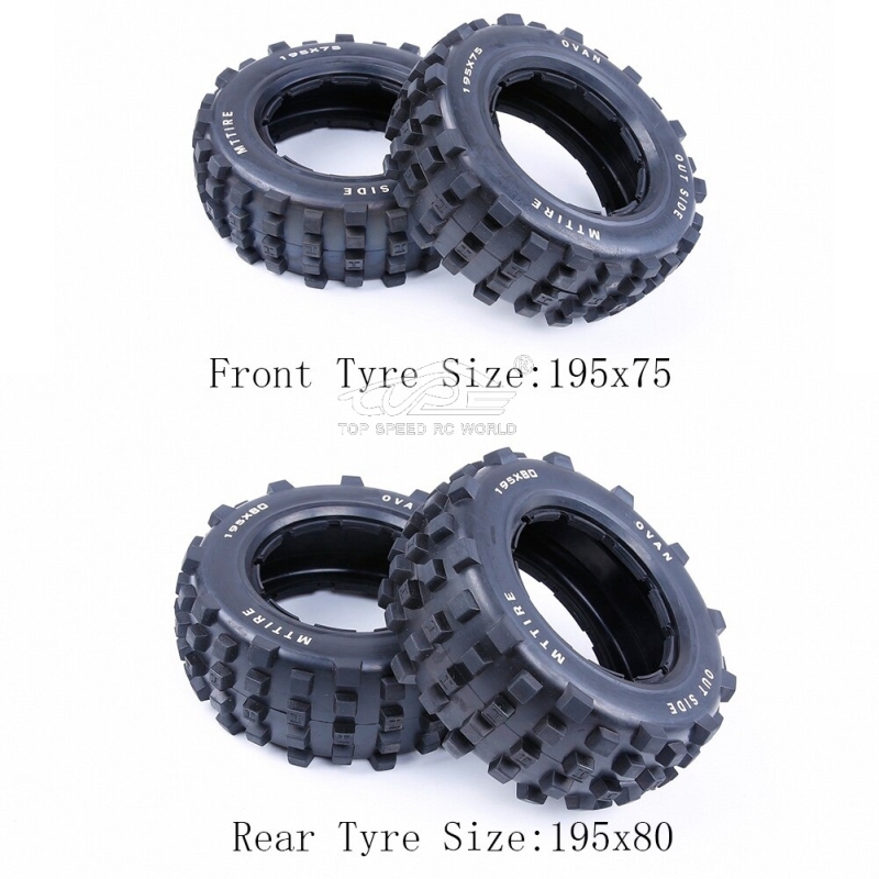 Front size 195x75 and Rear size 195x80 Knobby Tire skin Set 4pc for 1/5 HPI Rovan MCD KINGMOTOR Rofun Baja 5t 5sc Truck Rc Car PARTS