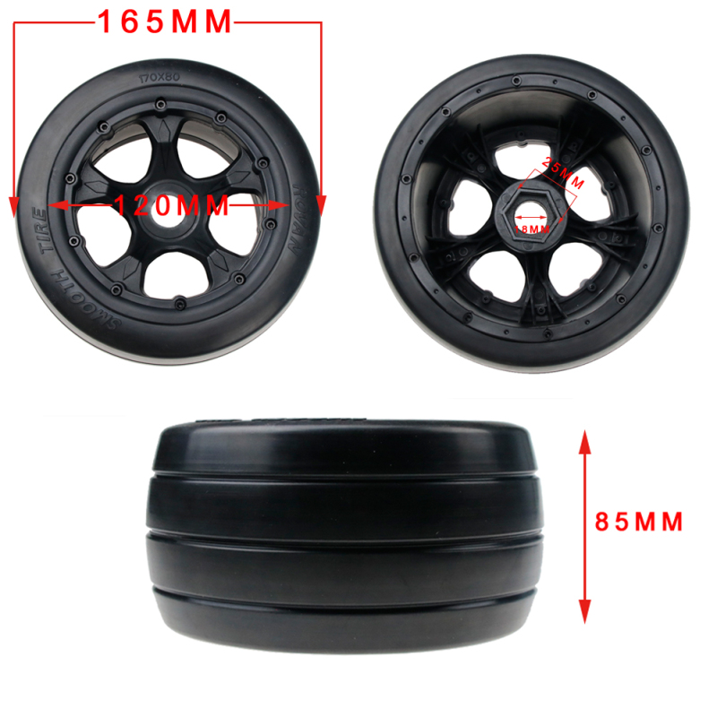 FLMLF Slick Wheel Tyres Rear complete Tire Set Fit for 1/5 HPI ROFUN ROVAN KM BAJA 5B ss buggy rc car parts
