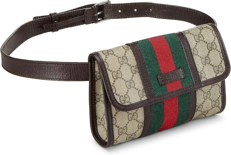 Gucci Pre-Loved Brown Original GG Coated Canvas Flap Belt Bag Small, Brown