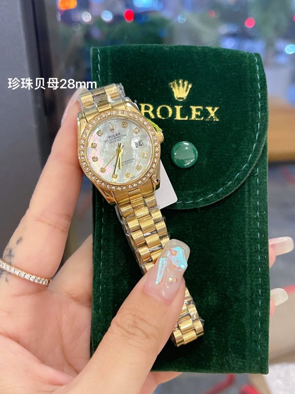 Rolex 28mm exquisite small watch screw back cover mother-of-pearl female diamond ring drill surface