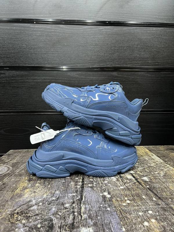 BALENCIAGA Triple S Retro Dad Shoes Patent Leather Dark Blue Men's