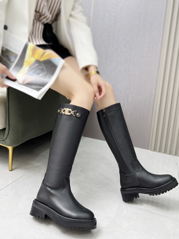 Celine 2023 new top-layer leather boots with high outsole and high boots