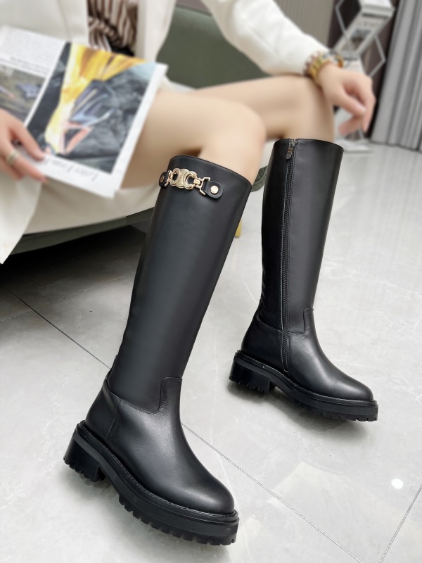 Celine 2023 new top-layer leather boots with high outsole and high boots