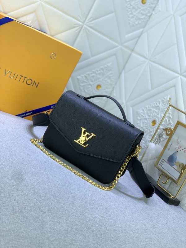 Louis Vuitton Lockme Adjustable Strap Twist-Lock Grained Calfskin Handle Single Compartment Crossbody Bag