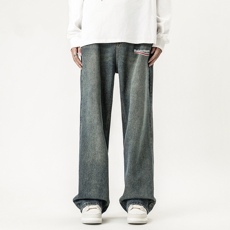 Balenciaga retro American high street four-season classic wide-leg straight solid color jeans