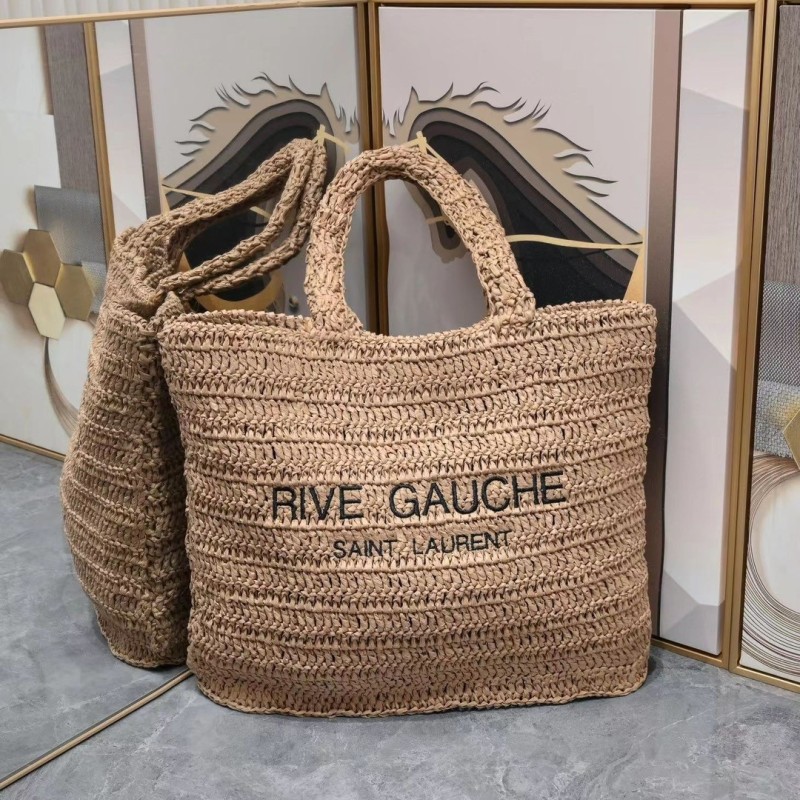 Yves Saint Laurent straw woven RIVE GAUCHE imitation grass crocheted soft tote bag shopping bag beach bag